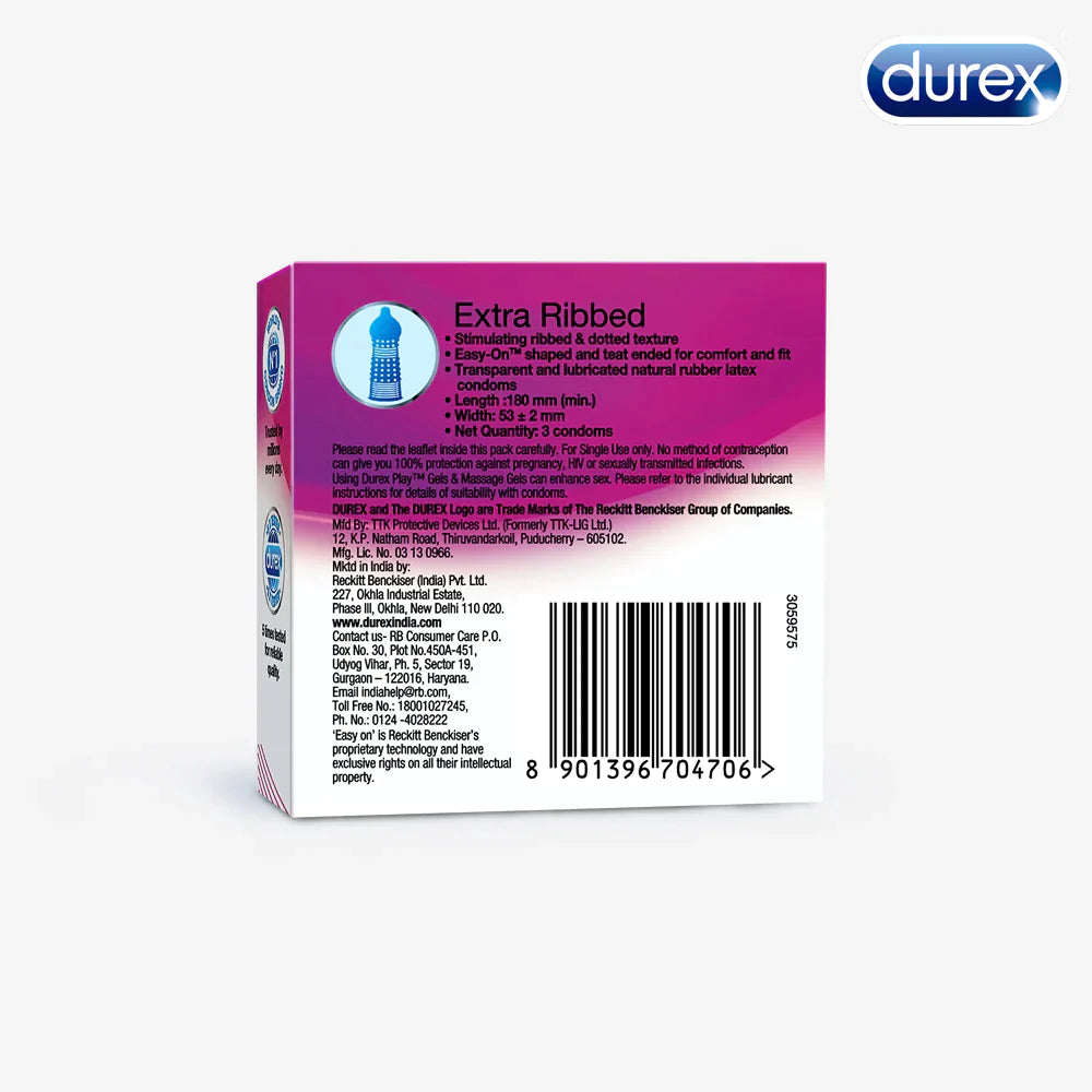 Durex Extra Ribbed - 3 Condoms(1 pack)