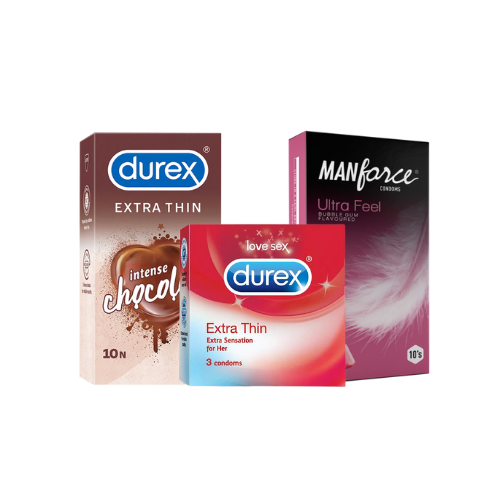 Durex thin chocolate [2pcs] + extra thin [2pcs] + Manforce ultra feel [2pcs]